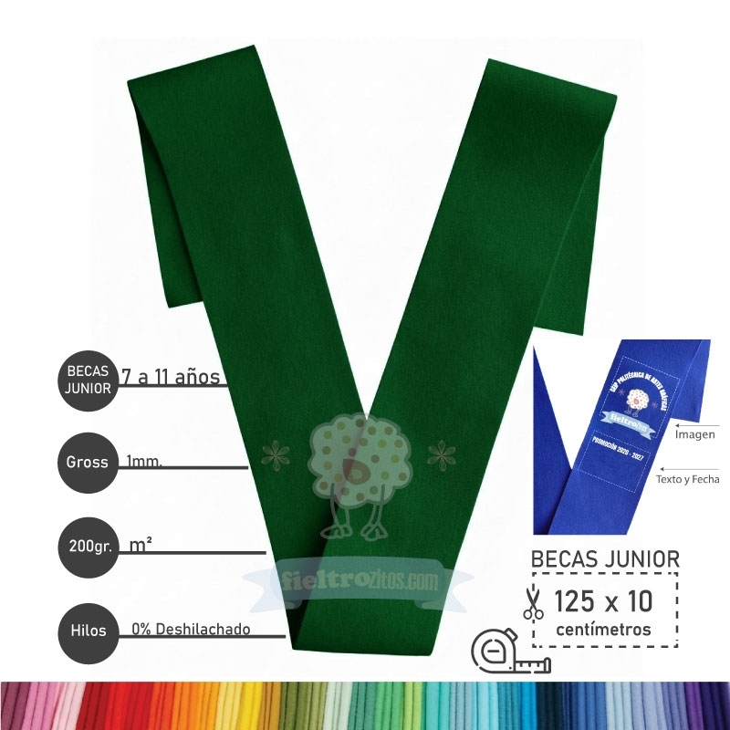 Beca de Graduación Junior en Fieltro (125x10cm) – 25 Colores Disponibles